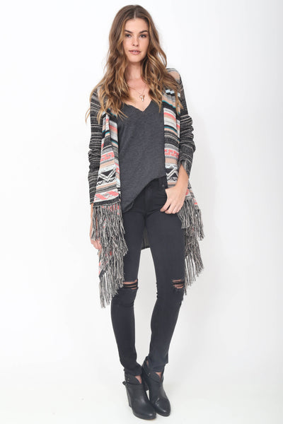 Phoebe Hooded Fringe Sweater in Monaco