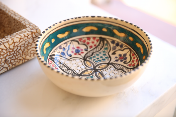 Vintage Tunisian Ceramic Small Round Bowl Teal