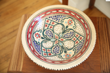 Vintage Tunisian Hanging Large Ceramic Round Bowl Red-Blue