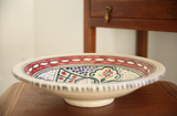 Vintage Tunisian Hanging Large Ceramic Round Bowl Red-Blue