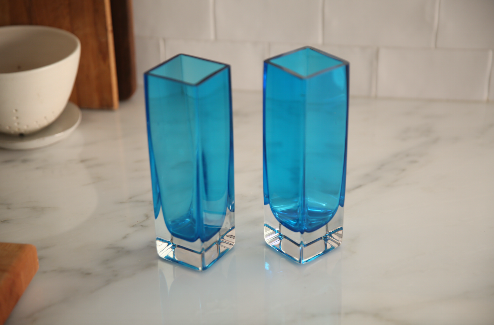 Vintage Blown Glass Tall Bud Vases - Set of 2