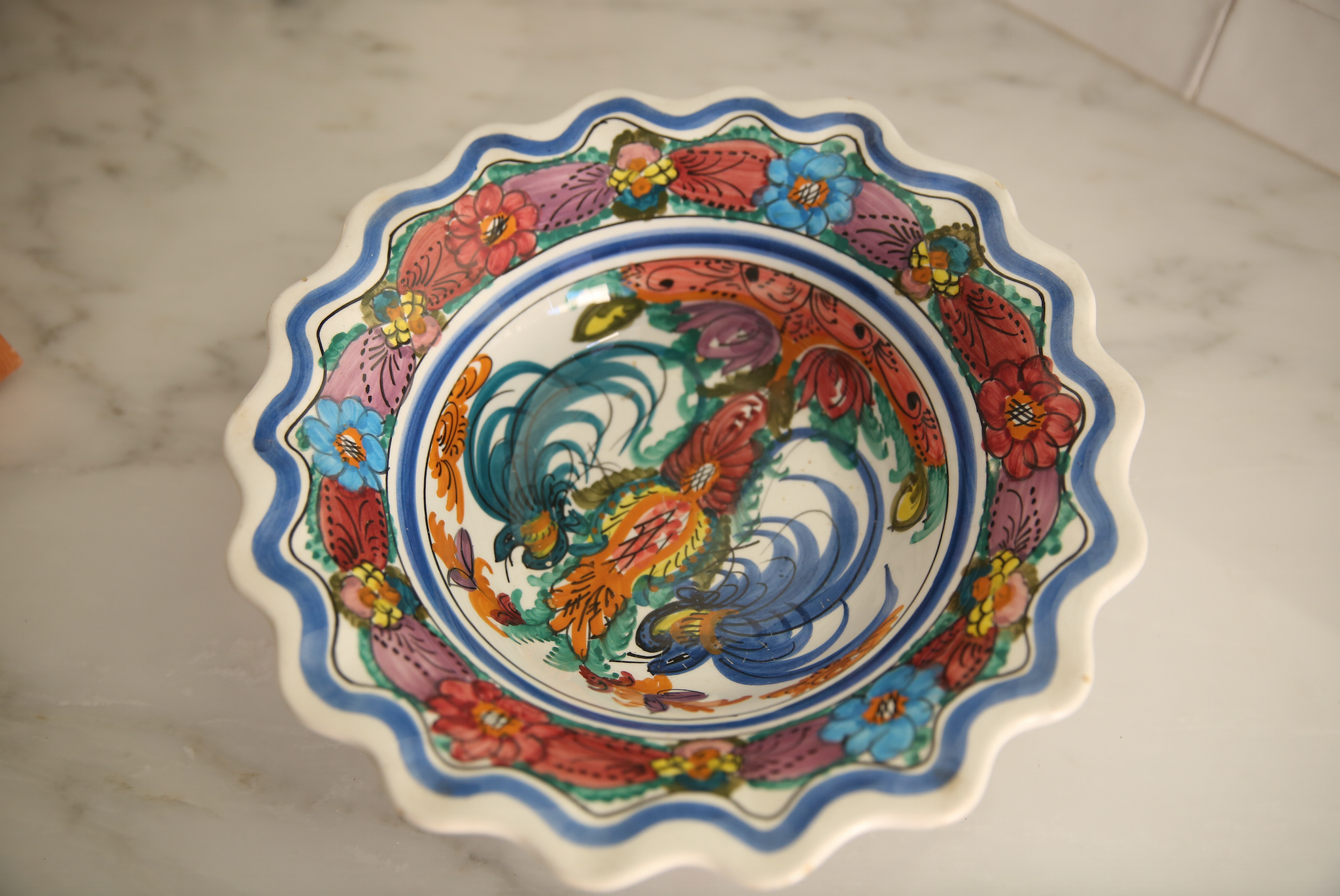 Vintage Greek Ceramic Hand Painted Large Serving Bowl Gold