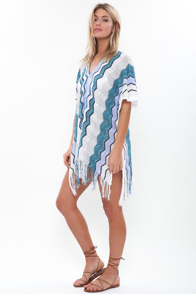 Voyager Sheer Knit Poncho in Serene Sea