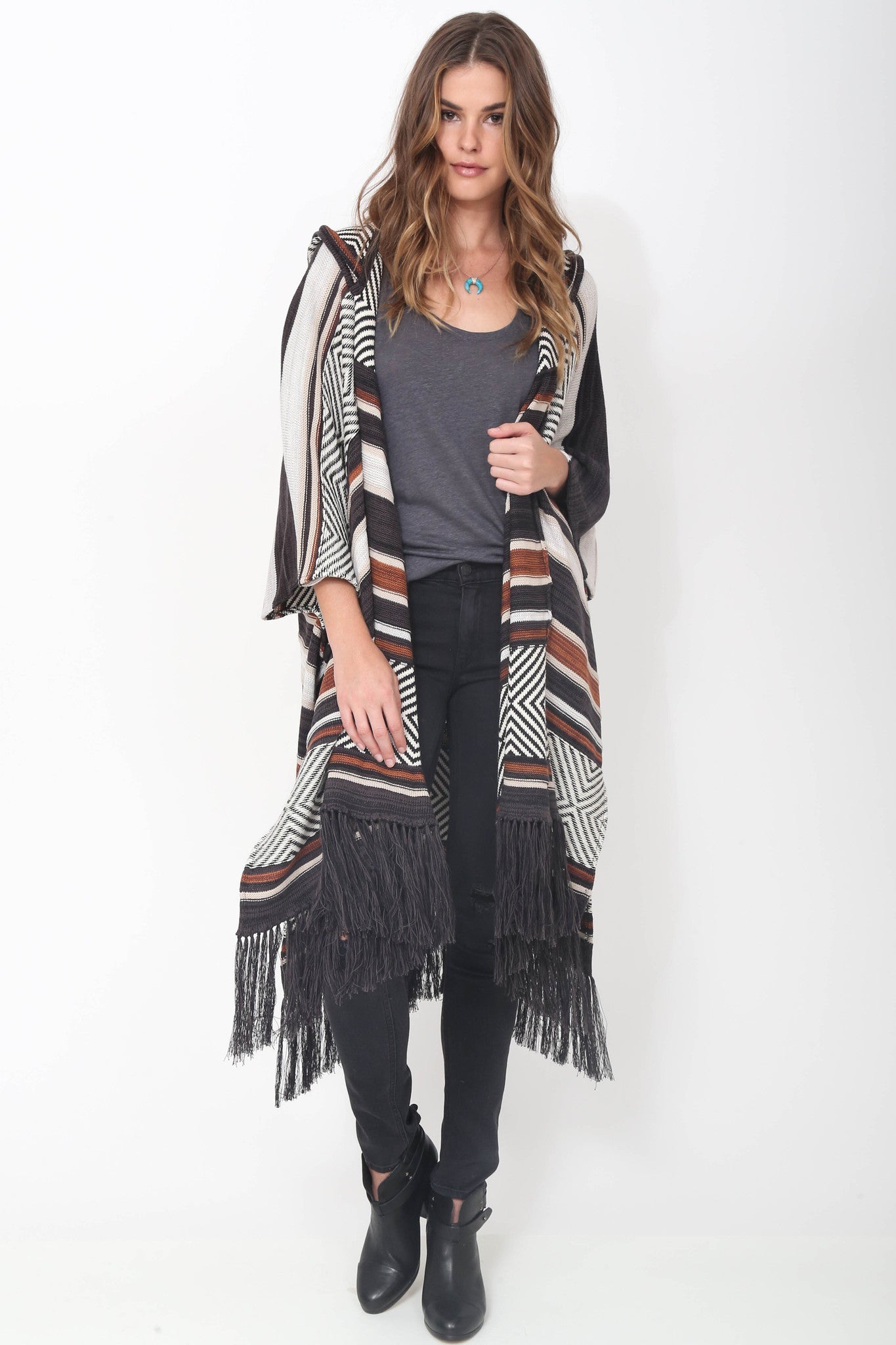 Alexis Hooded Kimono in Apache Leather – Goddis Knitwear Alexis Hooded Kimono in Apache Leather – Goddis Knitwear