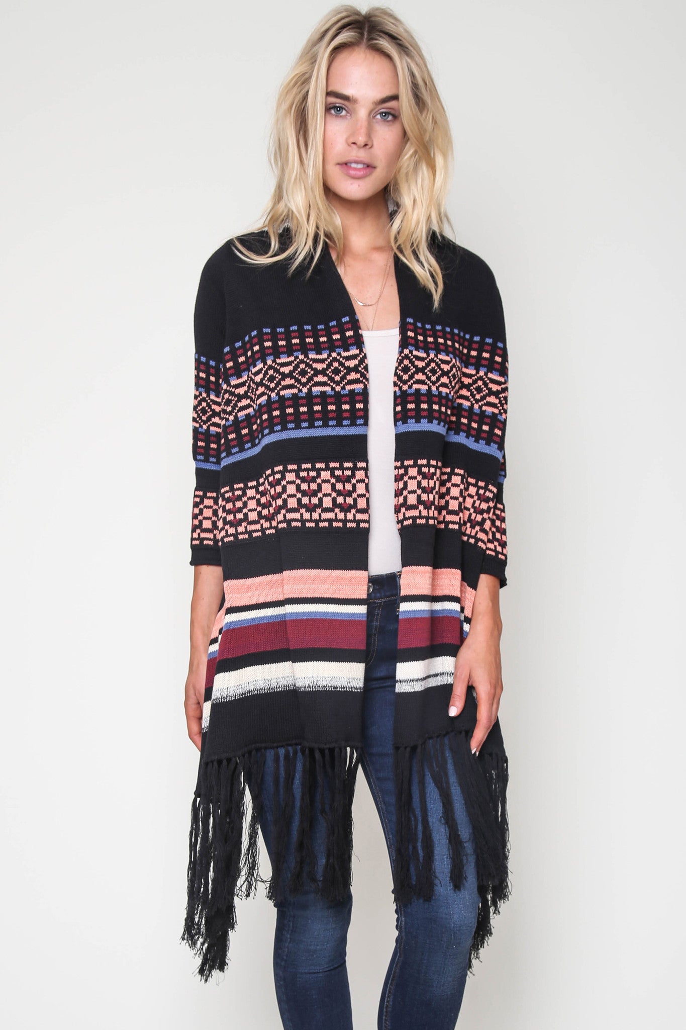Asymmetric Hem Tassel  Geometric Cardigans