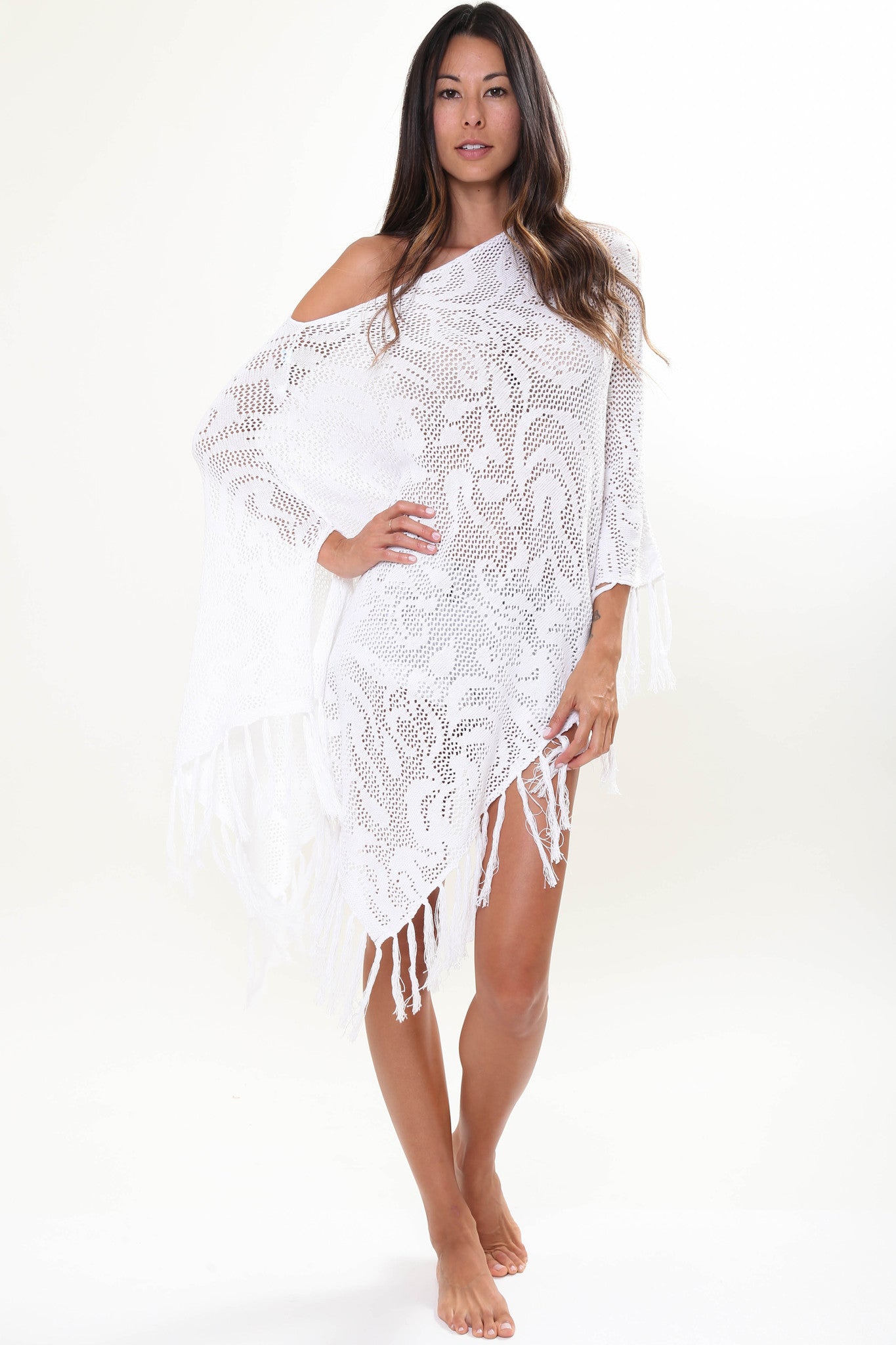 Moon Child Sheer Poncho in White Moon Child Sheer Poncho in White