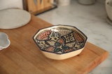 Vintage Tunisian Ceramic Medium Octagon Bowl Navy- Red