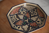 Vintage Tunisian Ceramic Medium Octagon Bowl Navy- Red