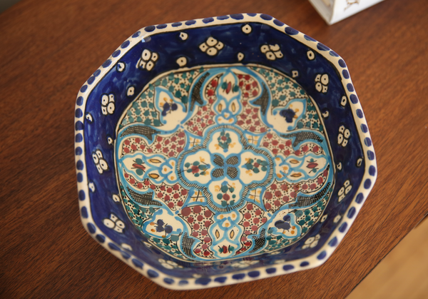Vintage Tunisian Ceramic Med/Lg Octagon Bowl Navy-Turquoise