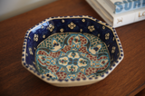 Vintage Tunisian Ceramic Med/Lg Octagon Bowl Navy-Turquoise