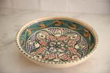 Vintage Tunisian Ceramic Large Round Bowl Teal-Gold