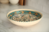 Vintage Tunisian Ceramic Large Round Bowl Teal-Gold