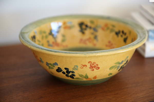 Vintage Italian Ceramic Hand Painted Large Serving Bowl Gold