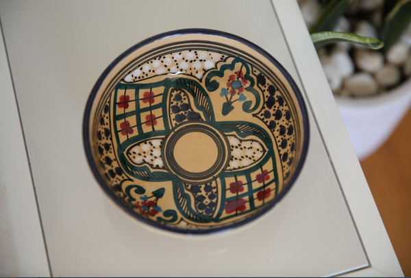 Vintage Tunisian Ceramic Small Round Bowl Blue