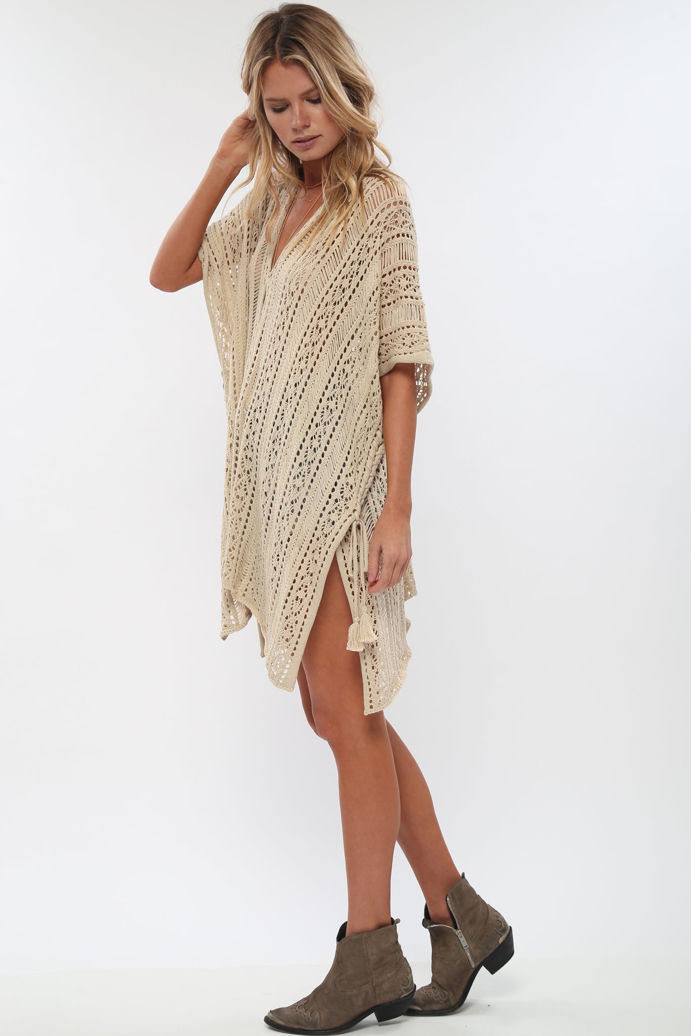 Up All Night Poncho in Biscotti
